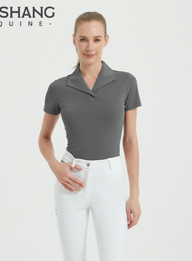 Mashang Equine女款夏季大翻领短袖T恤专业马术训练上衣HSW513