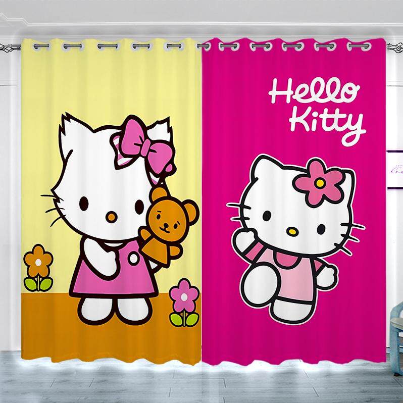 卡通窗帘遮光哈喽hellokitty凯蒂猫女孩儿童房间卧室少女粉色短帘