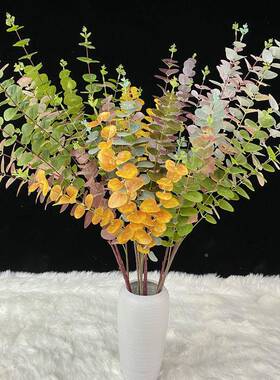打印叉5叉金D钱叶手感尤加叶人利仿真植物婚庆装饰仿真造D打印花