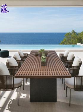 定户外藤编桌椅庭院别墅长防制水防晒柚木花桌35057藤椅室外休闲