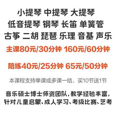 线上真人视频乐器主课陪练课小提琴中提琴大提琴低音提琴钢琴管乐