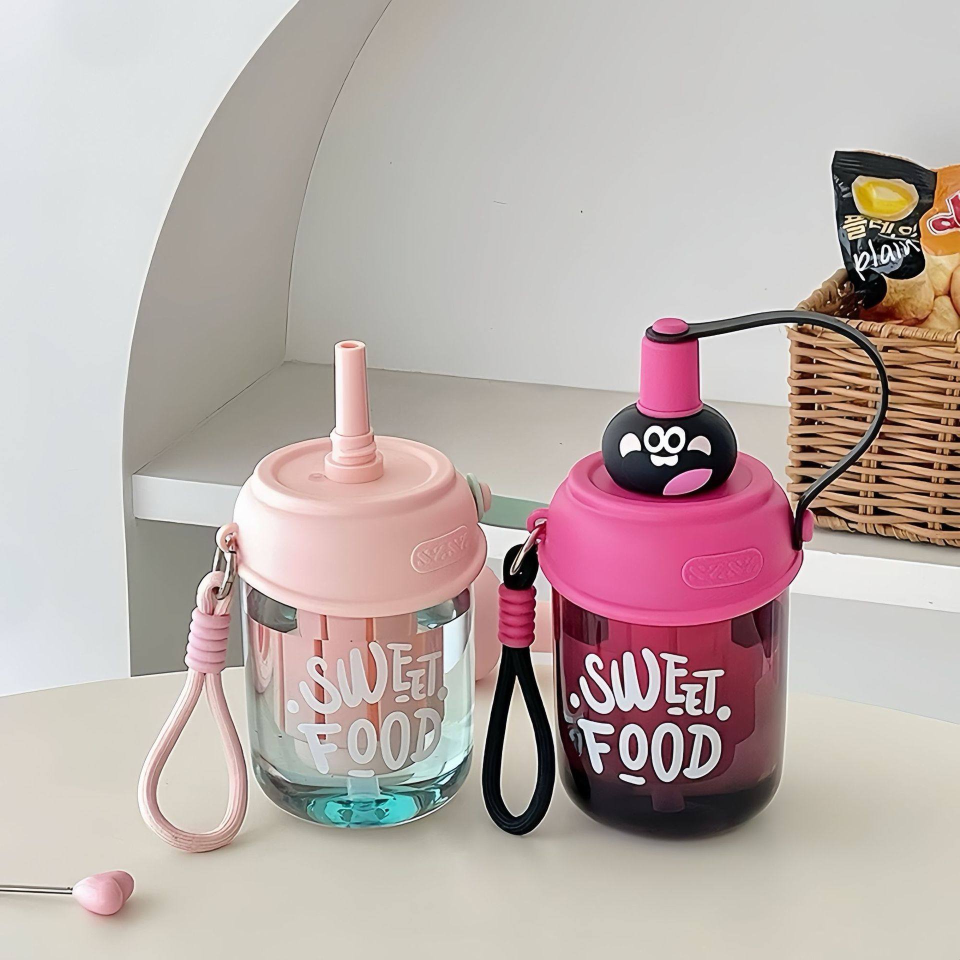 新款高颜值吸管水杯简约学生便携大容量女生可爱杯子带滤网夏季耐,餐饮具,吸管杯,淘宝优惠券,粉丝福利购,淘宝优惠卷