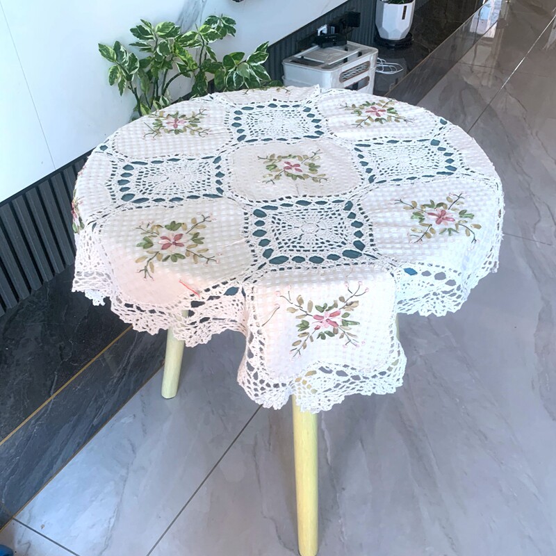 瑕疵品处理手工钩针钩织外贸圆桌方桌 桌布 复古田园钩花装饰盖巾图片