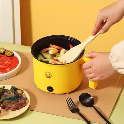 小黄鸭双柄电煮锅火锅陶晶不粘锅宿舍电煮锅蒸煮炒菜一体多功能