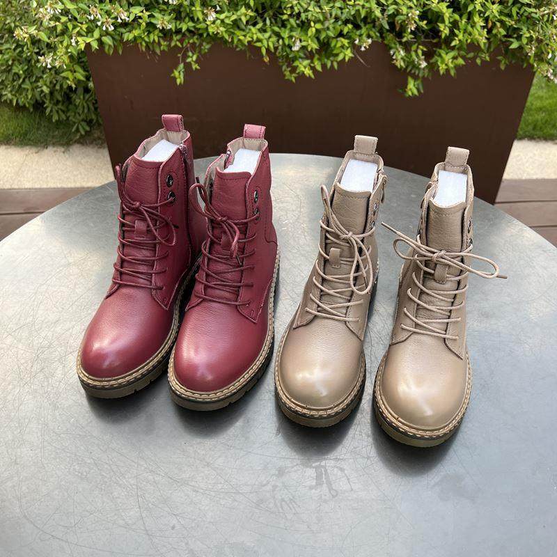 俄罗斯单头层牛皮平底系带马丁靴女2022秋冬新款加绒百搭真皮短靴