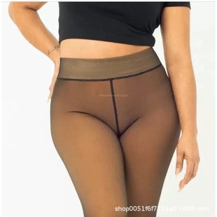 亚马逊跨境一字档真透肤打底裤加绒保暖女秋冬外穿大码一体连裤袜