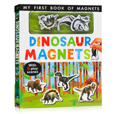 进口英文原版 恐龙磁铁书 Dinosaur Magnets 恐龙认知绘本 5个恐龙主题场景 英语启蒙读物 精装现货