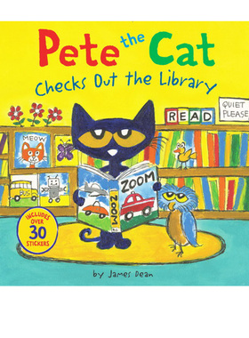 进口英文原版 Pete the Cat Checks Out the Library 皮特猫在图书馆 儿童图画故事书 亲子互动绘本 现货