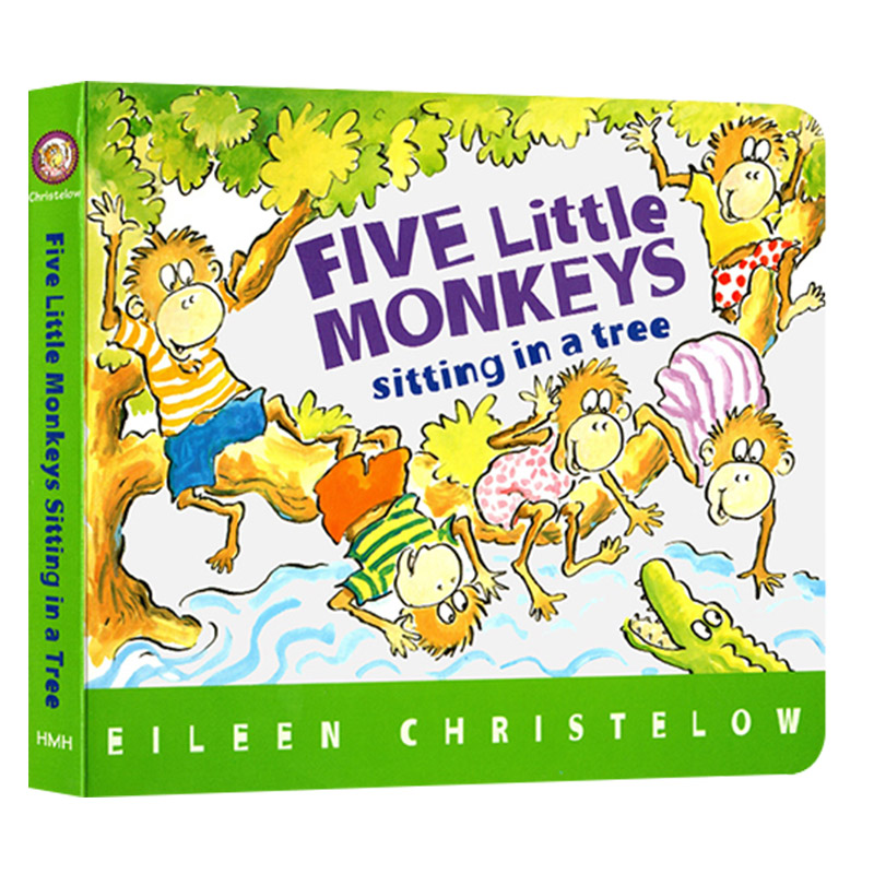 进口英文原版绘本 五只小猴子系列 Five Little Monkeys Sitting in a Tree 纸板书 廖彩杏书单推荐 儿童启蒙图画故事绘本 现货
