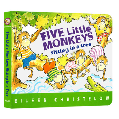 进口英文原版绘本 五只小猴子系列 Five Little Monkeys Sitting in a Tree 纸板书 廖彩杏书单推荐 儿童启蒙图画故事绘本 现货