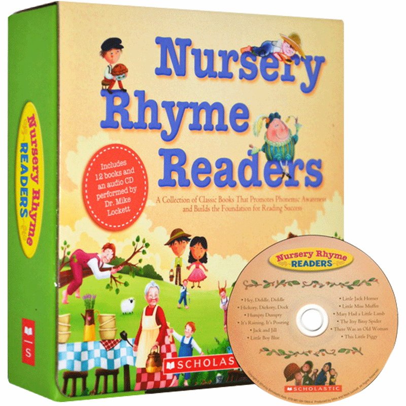 进口英文原版 Nursery Rhyme Readers Scholastic 跟着童谣学英语套装 童谣韵律训练12册盒装 麦克爷爷演绎音频 附CD 现货