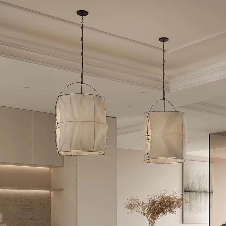 日式餐厅吊灯侘寂风民宿客厅禅意茶室饭店复古简约布艺商用餐饮灯