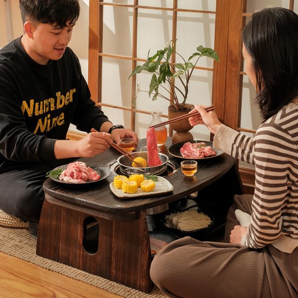 实木飘窗小茶桌套装烧烤炉火锅桌取暖便携茶几户庭院外围炉煮茶桌