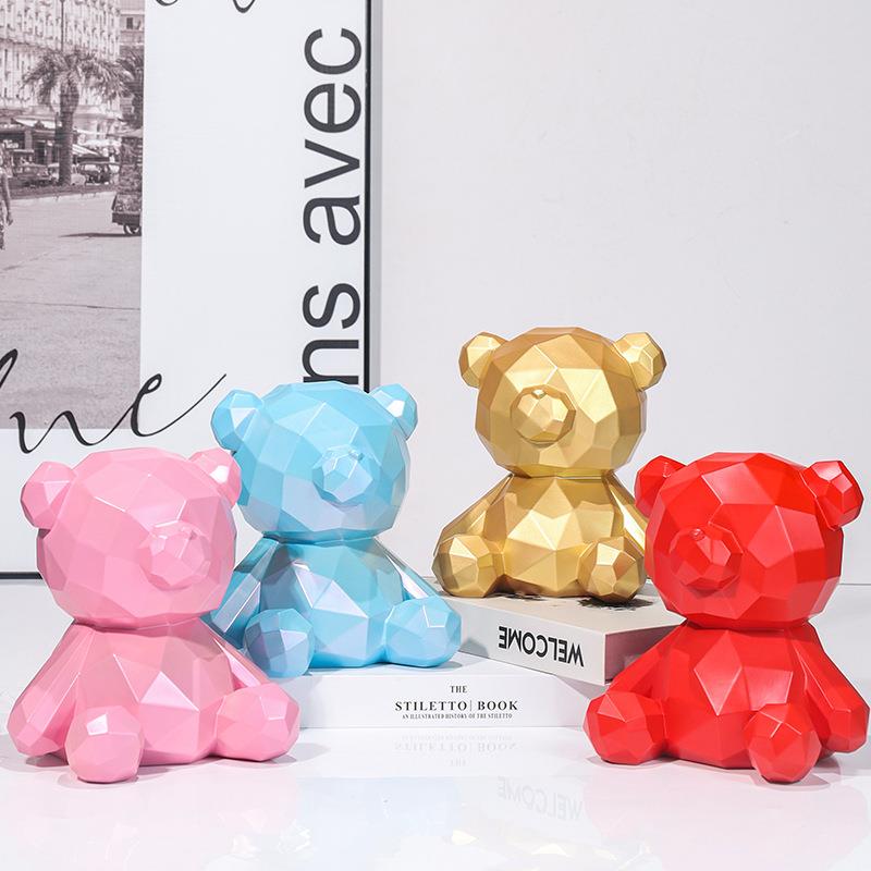 幸运小熊存钱罐儿童防摔大容量卡通几何熊储蓄罐装饰摆件创意礼品