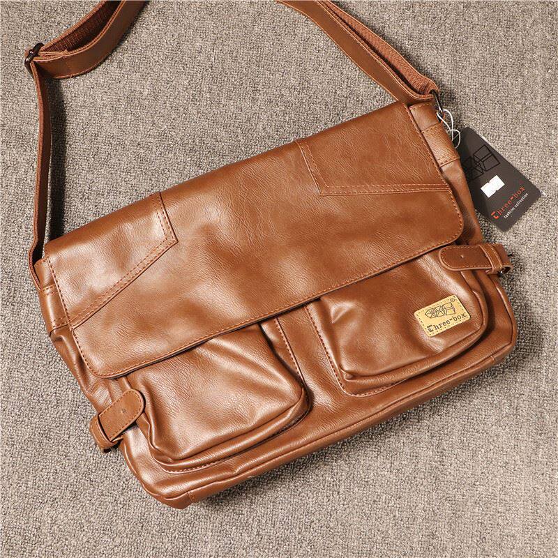 threebox男士单肩包复古横款翻盖斜挎包休闲商务斜肩包潮男邮差包