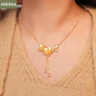 NININA古法沙金鎏金流苏双生花项链桃花链锁骨链精致送女友礼物