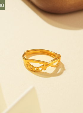 NININA环扣沙金戒指女款素圈戒指送女友可调节开口链条交叉戒指