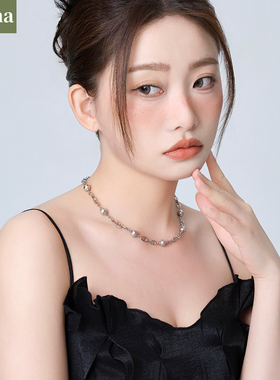 NININA时髦猪鼻拼接项链女真多麻色珍珠小众设计轻奢高级感毛衣链