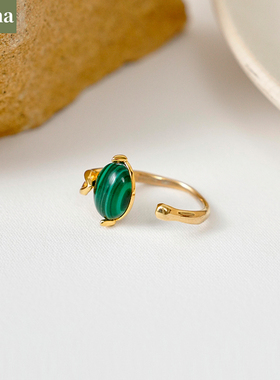NININA孔雀石指戒指潮送女友闺蜜