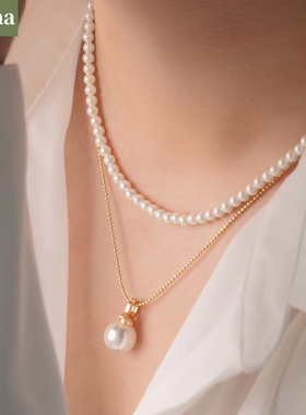 NININA澳白珍珠吊坠两件套双层叠戴项链施家珍珠2025新款锁骨链