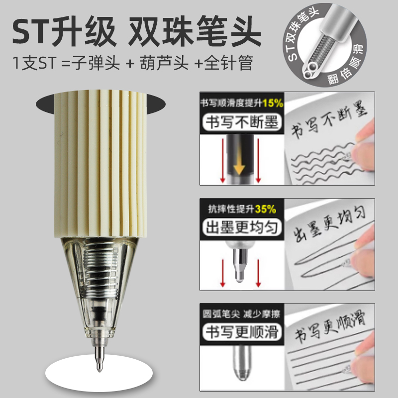 晨光官方小旋风ST双珠头速干按动中性笔黑色0.5刷题笔高颜值黑笔S