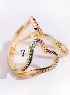 极速Faashion Women's Copper Flower Geometry Corful CZ Rin