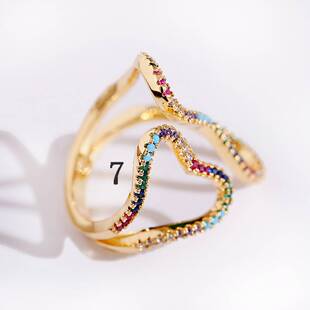 极速Faashion Women's Copper Flower Geometry Corful CZ Rin