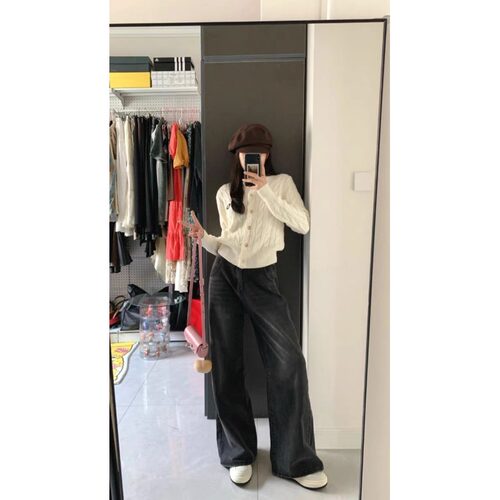 新品美式高街复古宽松阔腿牛仔裤女2E024年春季新款显瘦直筒垂感