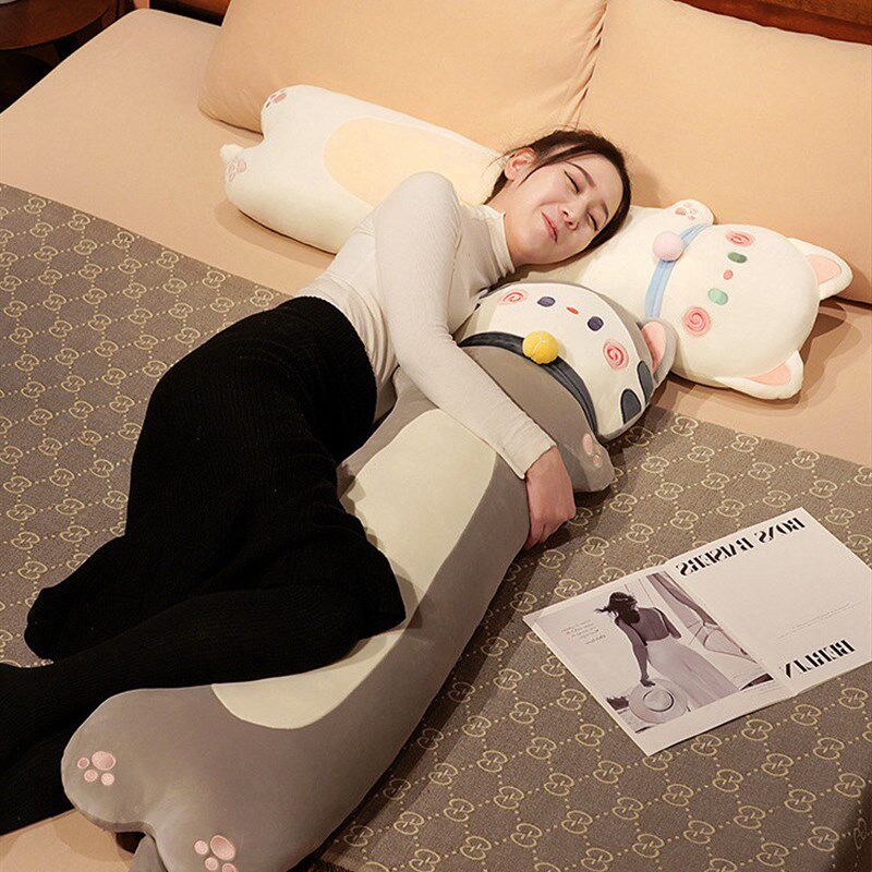 新品日本ZD小猫咪抱枕长条枕头可爱布娃娃床上夹腿V儿童玩偶毛绒