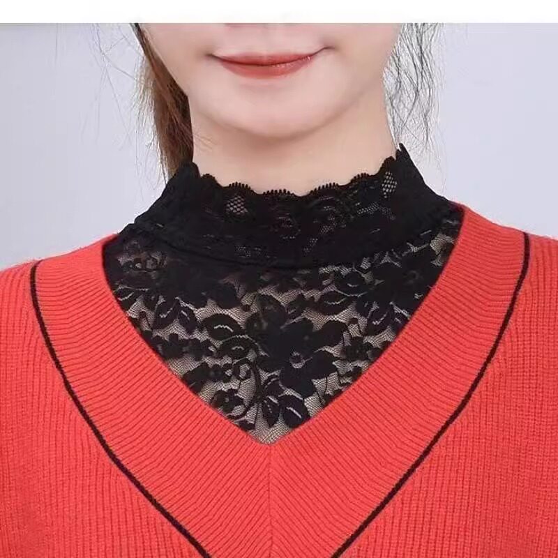 新品百搭黑白g色高弹力套头蕾丝打底假领子女秋冬搭毛衣装饰花边