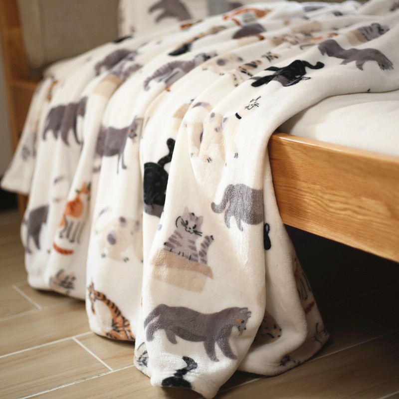 极速出口可爱猫咪毯子牛奶法w兰绒毯床单人学生宿舍毛毯子冬季铺