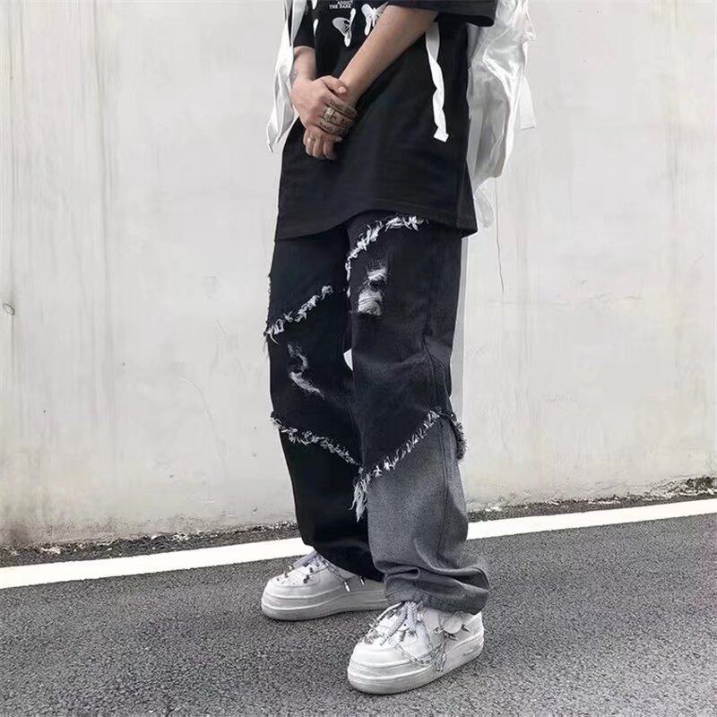 新品Mens Jeans Pants With Hole Casual Vintage StraighYt Leg