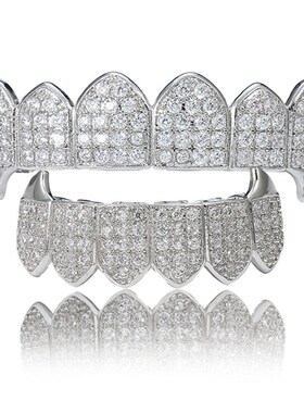 极速嘻哈牙套hiphop欧美说t唱金牙齿grillz锆石饰品牙满teeth镶钻