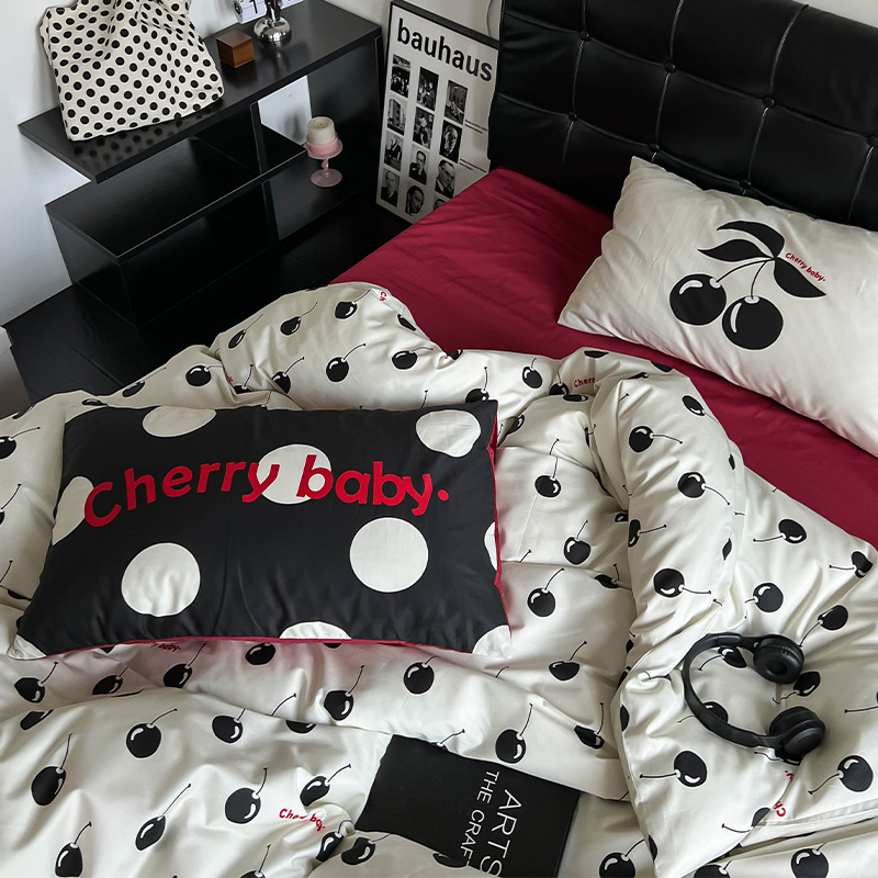 极速韩系ins奶油风四件t套少女心全棉被套可爱博主风1.8米床单床