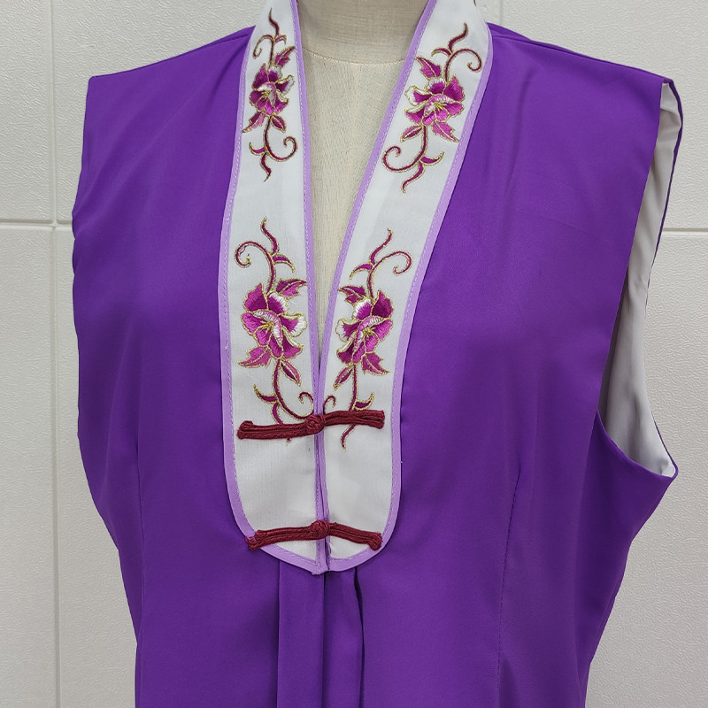 新品戏剧戏曲越剧服装戏服新款马甲E紫色素色款绣花对领盘扣剧团