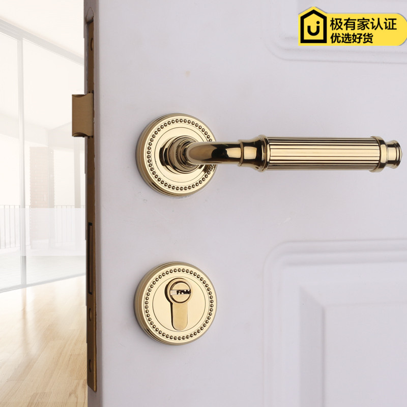 极速依佰利美式金色轻奢室内房门锁A 北欧式亮金PVD法式卧室静音