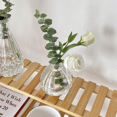极速法式infs风玻璃迷你小花瓶 浮雕复古透明水培插花花瓶客厅桌