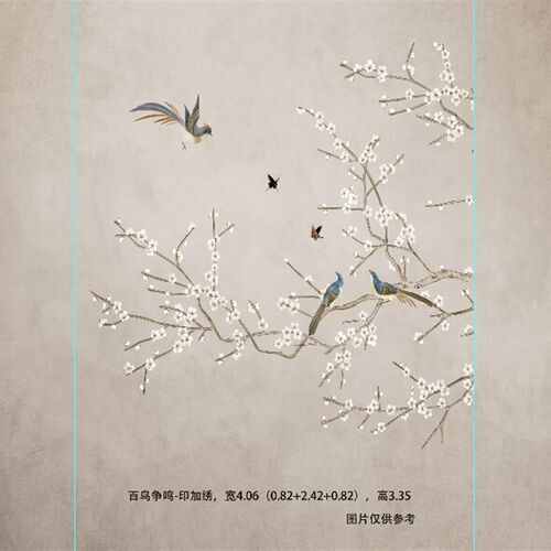 新品刺绣印加绣独秀梅花背u景墙布新中式客厅电视沙发背景墙壁布