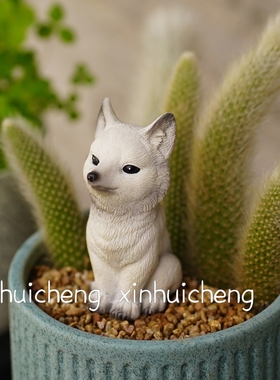 极速九尾狐狸多肉花盆景装饰摆z饰户外微景观猴尾柱造景白色小狐