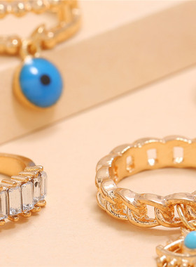 极速4Pcs/Set Golkd Color Evil Eye Rings For Women Vintage Bo