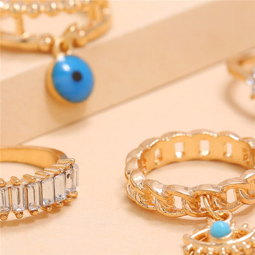 极速4Pcs/Set Golkd Color Evil Eye Rings For Women Vintage Bo