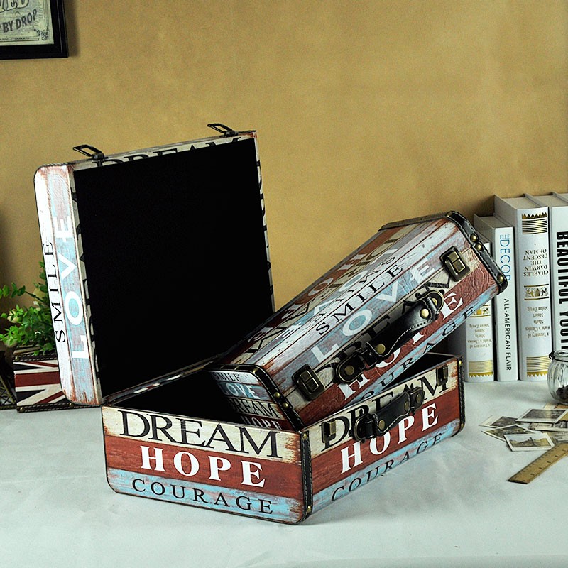 极速美式复e古手提木箱 摄影道具收纳箱子老式物件仿古皮箱做旧整