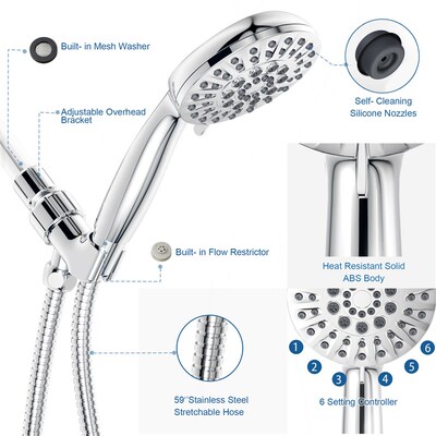 新品Shower Head 6 Moders Function Adjustabl Water Handheld S