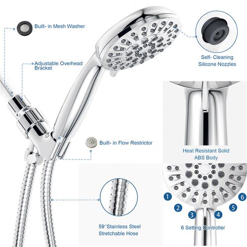 新品Shower Head 6 Moders Function Adjustabl Water Handheld S