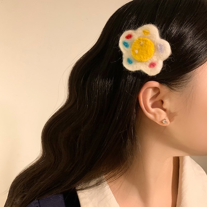 极速可爱荷包蛋~曲奇羊毛毡发夹女刘海侧边碎发毛绒发Z卡夹子儿童