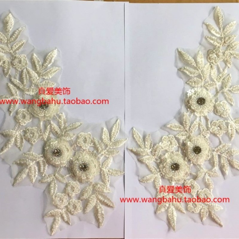 极速金红黑白色花边服装辅料大衣外套裙子领部手缝钉珠.对花毛衣