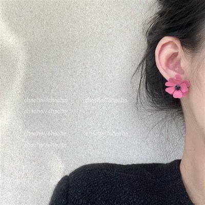 极速chocho/黑曜石梅子 小众设计感花朵耳环甜美个性百.搭耳钉耳