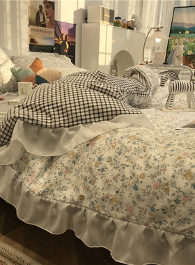 极速inas韩式公主风田园小碎花床上四件套全棉1.5m被套床单三件套