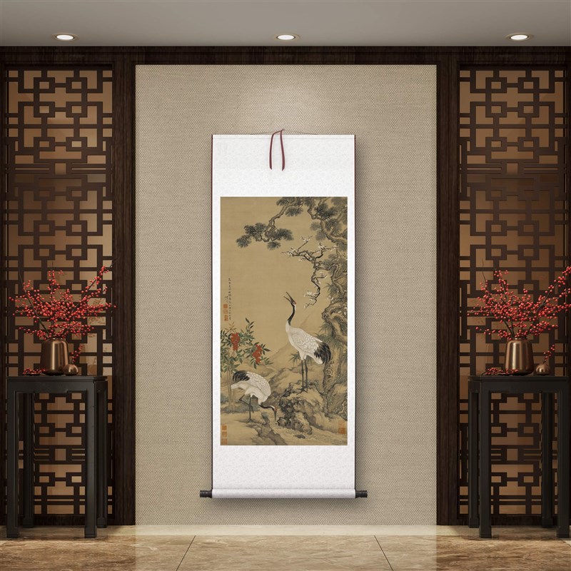 沈铨《松梅双鹤图》客厅中堂w挂画玄关书房装饰画富贵动物国画高图片