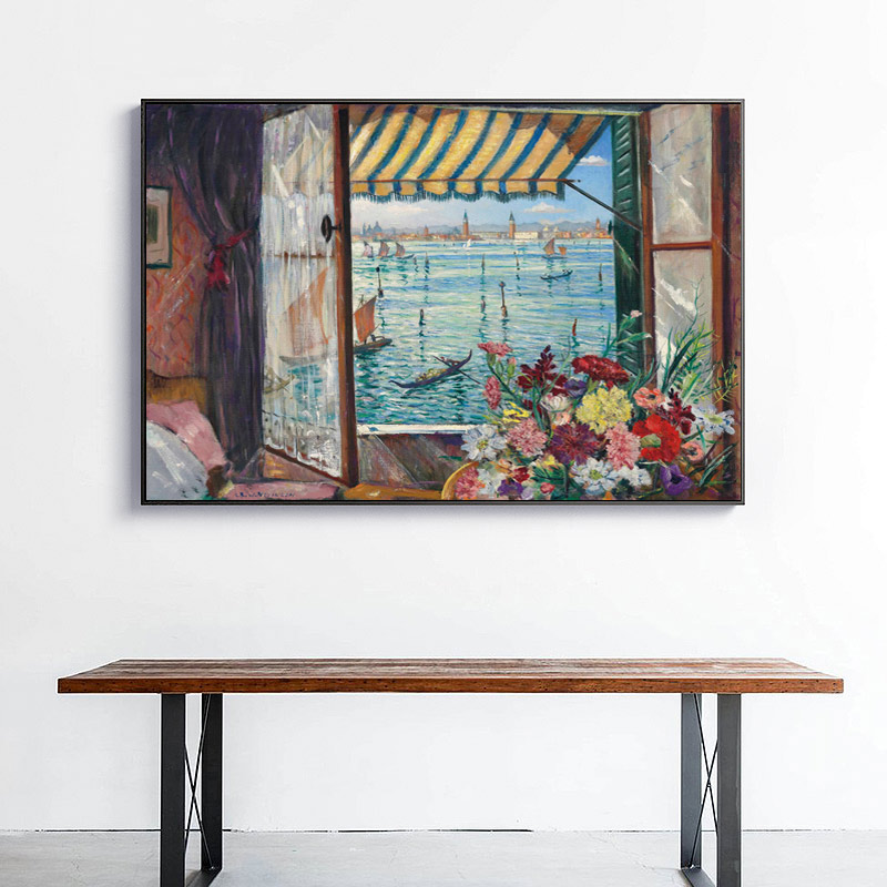 窗前的威尼斯印象派现代客厅风z景装饰画餐厅挂画走廊玄关卧室壁